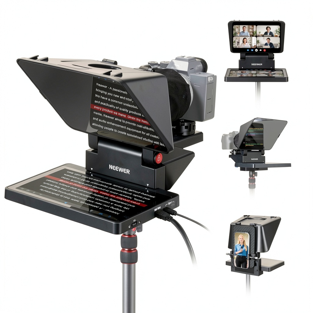 Neewer teleprompter with monitor and camera setup