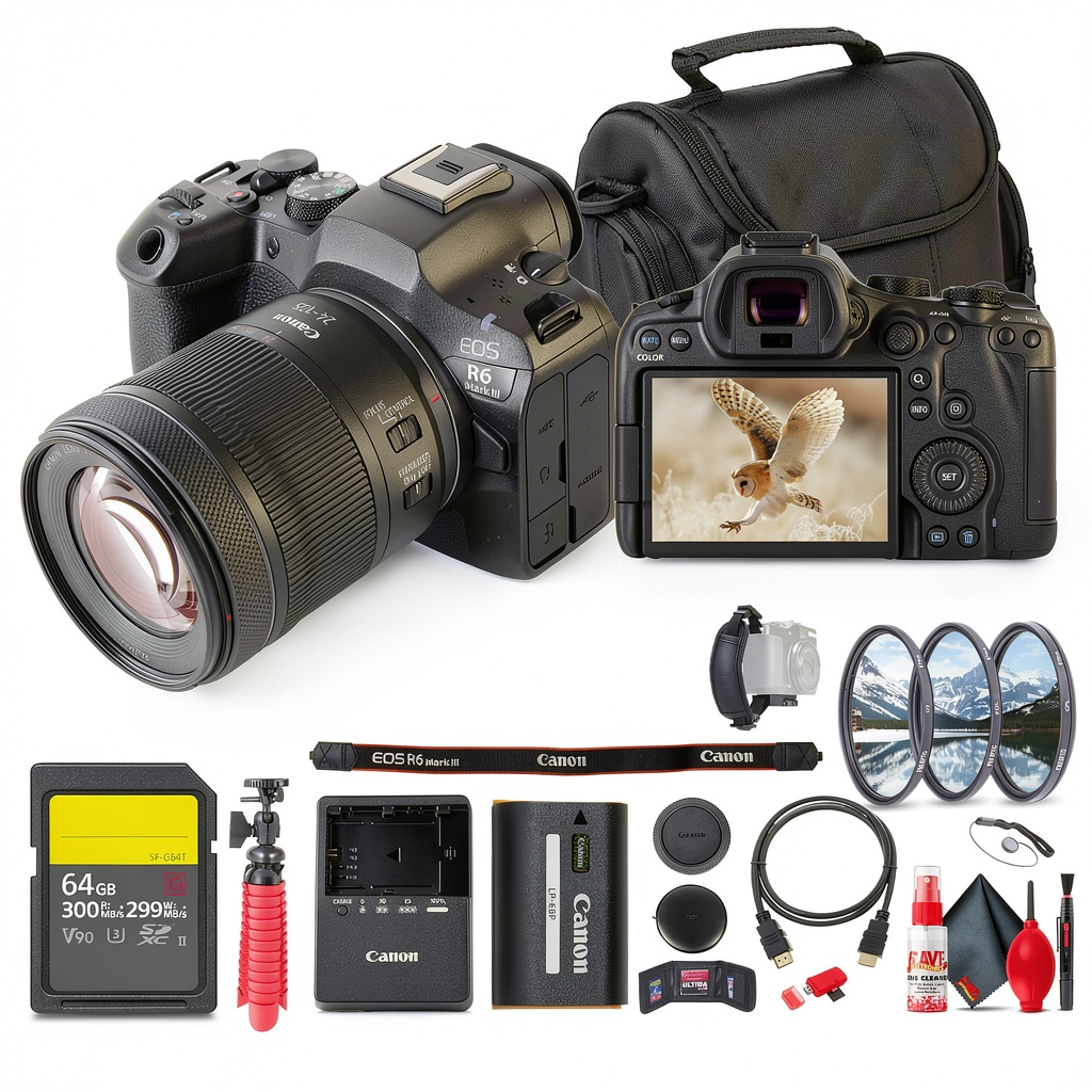 Canon EOS R6 Mark III camera with 24-105mm lens in a professional setup