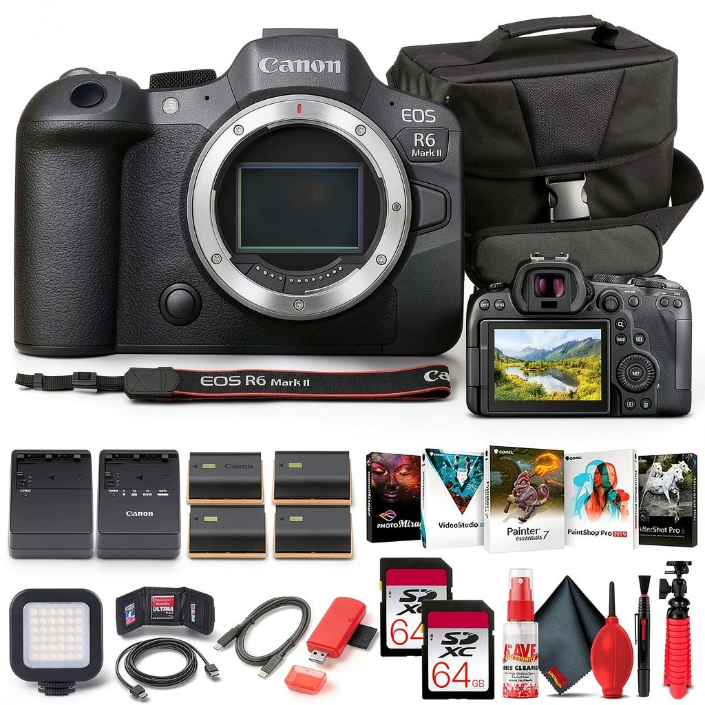 Canon EOS R6 Mark II camera with accessories on a table